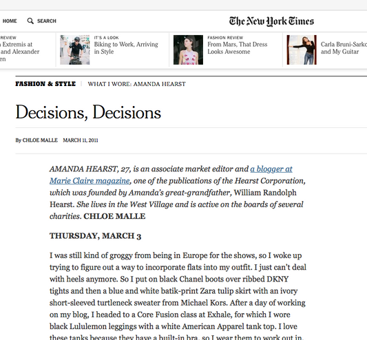 3/11 Amanda Hearst Writes, "Decisions, Decisions"  while Mentioning CS Red Parka in The NYTimes.com