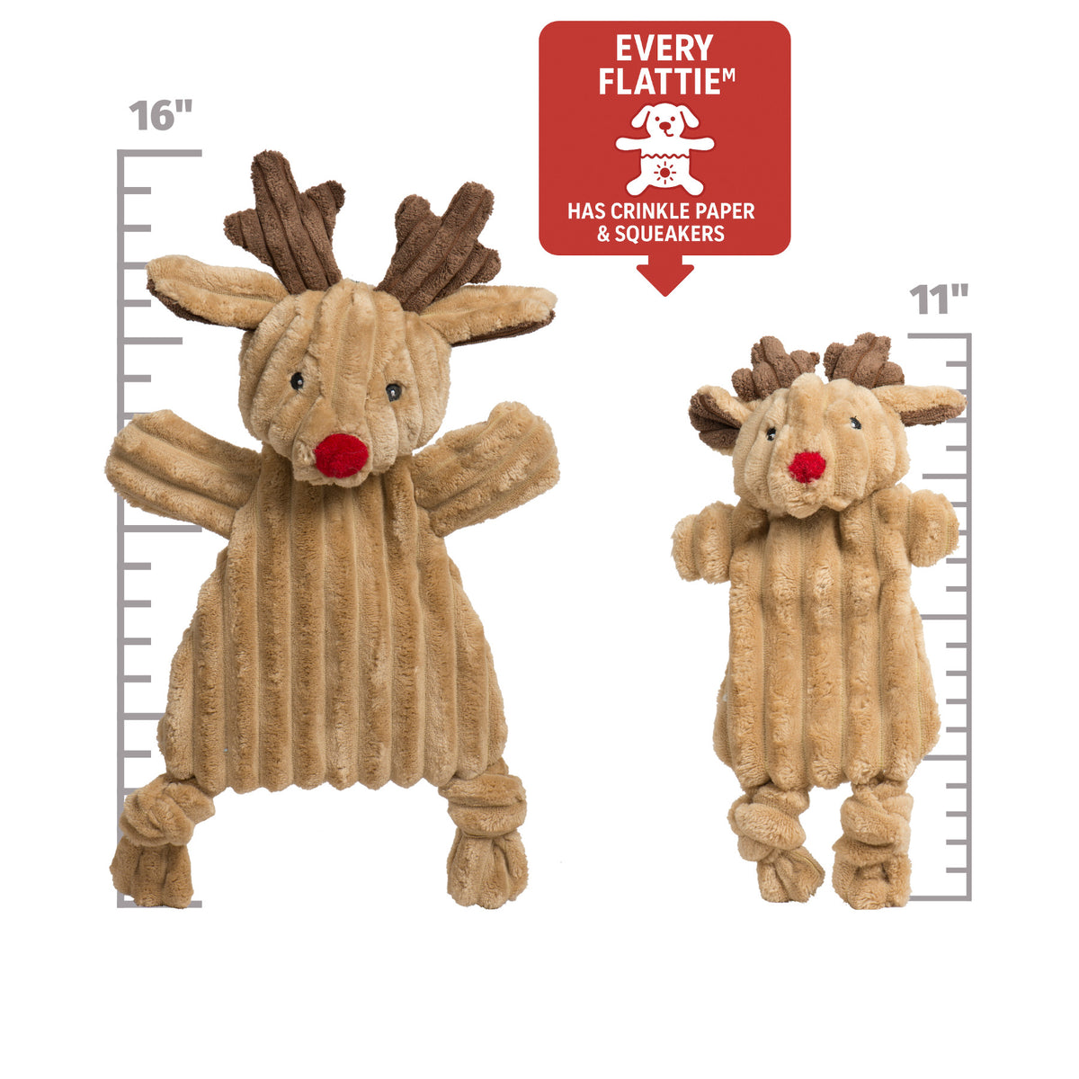 NEW - Christmas - HuggleFlatties Rudy Reindeer Plush Dog Toy - 2 Sizes