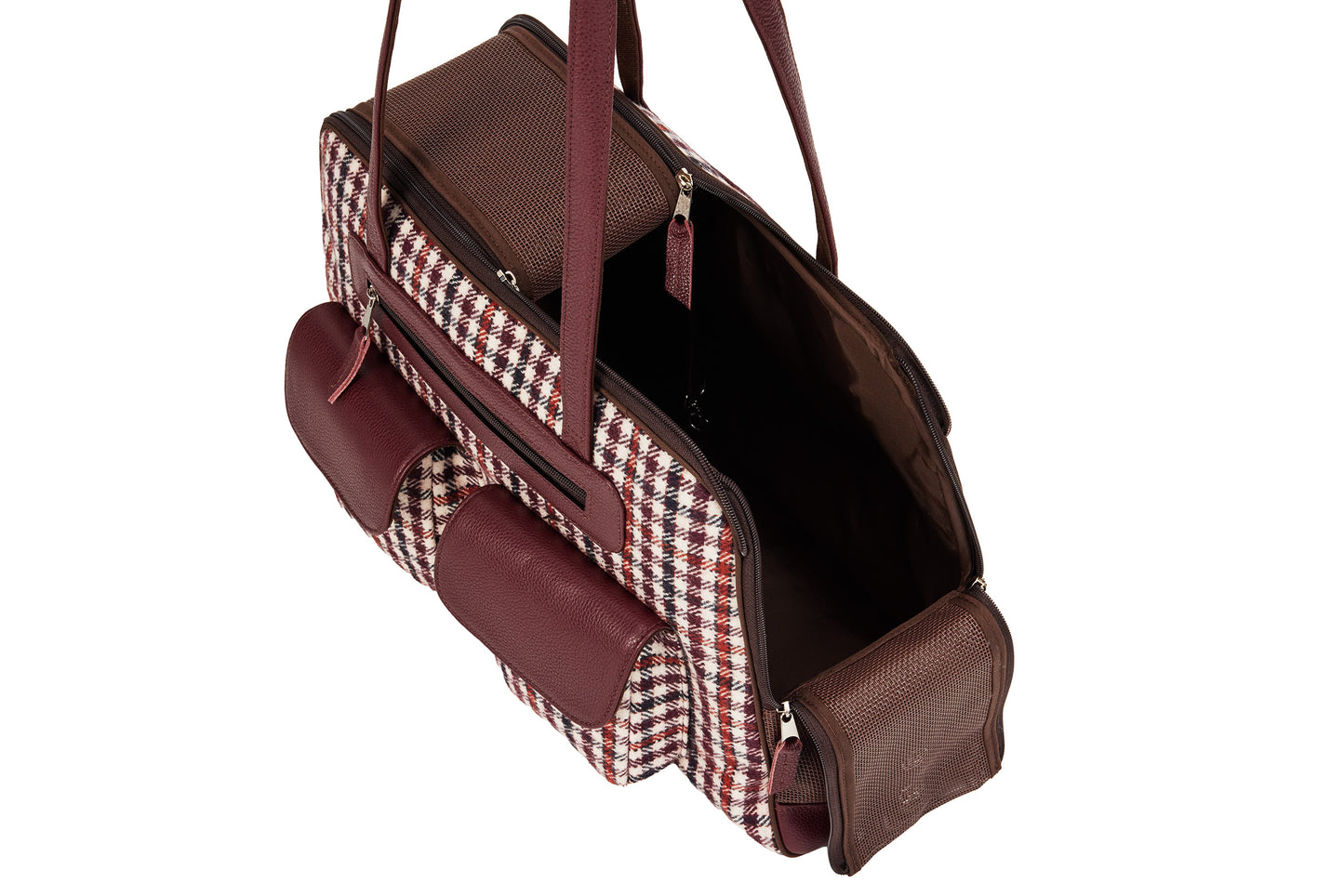 Dog Carrier - Winter - Brown & Burgundy Wool Plaid