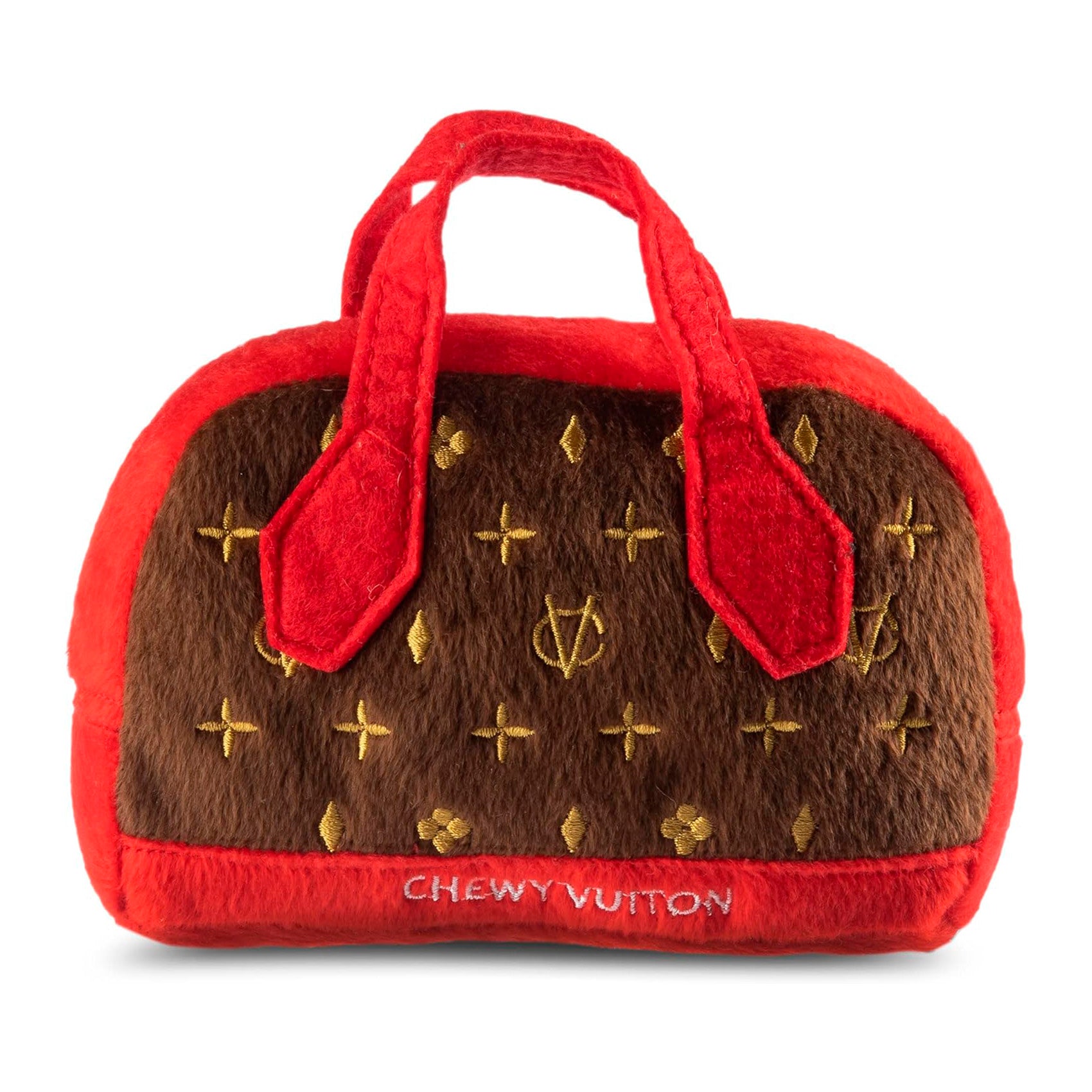 Chewy Vuitton Bag w/Red Trim Dog Toy Sizes