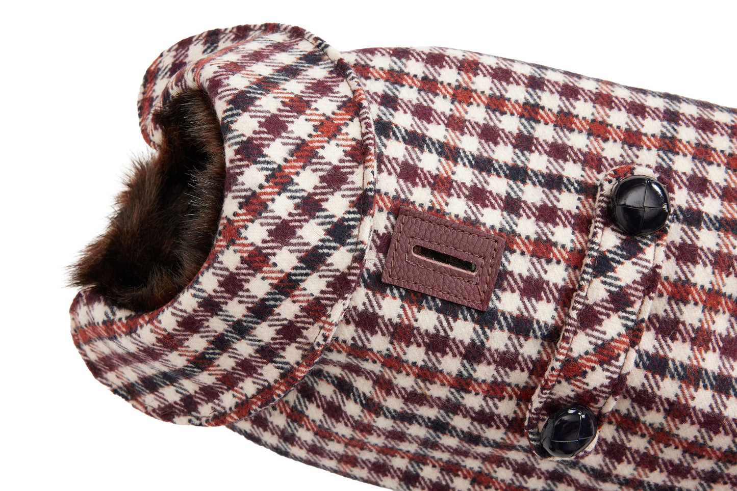 Couture Cashmere Coat w/ Faux Fur Lining - Gray & Blue Plaid