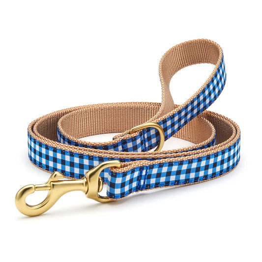 Navy Gingham Dog Leads