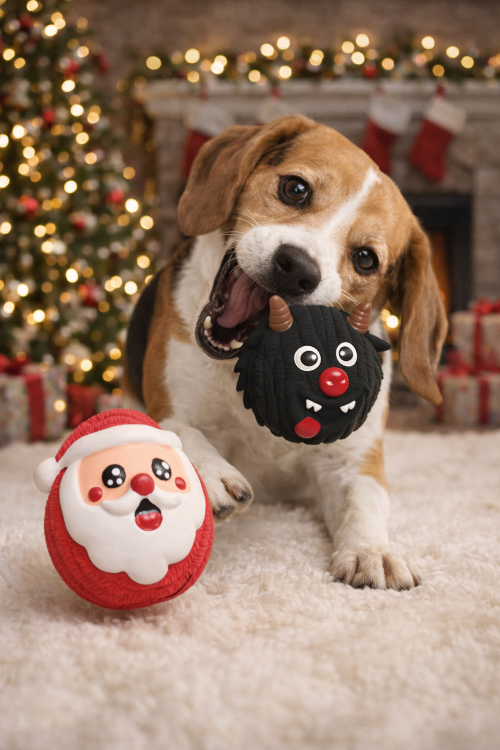 Christmas - Naughty or Nice: Grumpus or Santa Ruff-Tex Latex Ball - Dog Toy