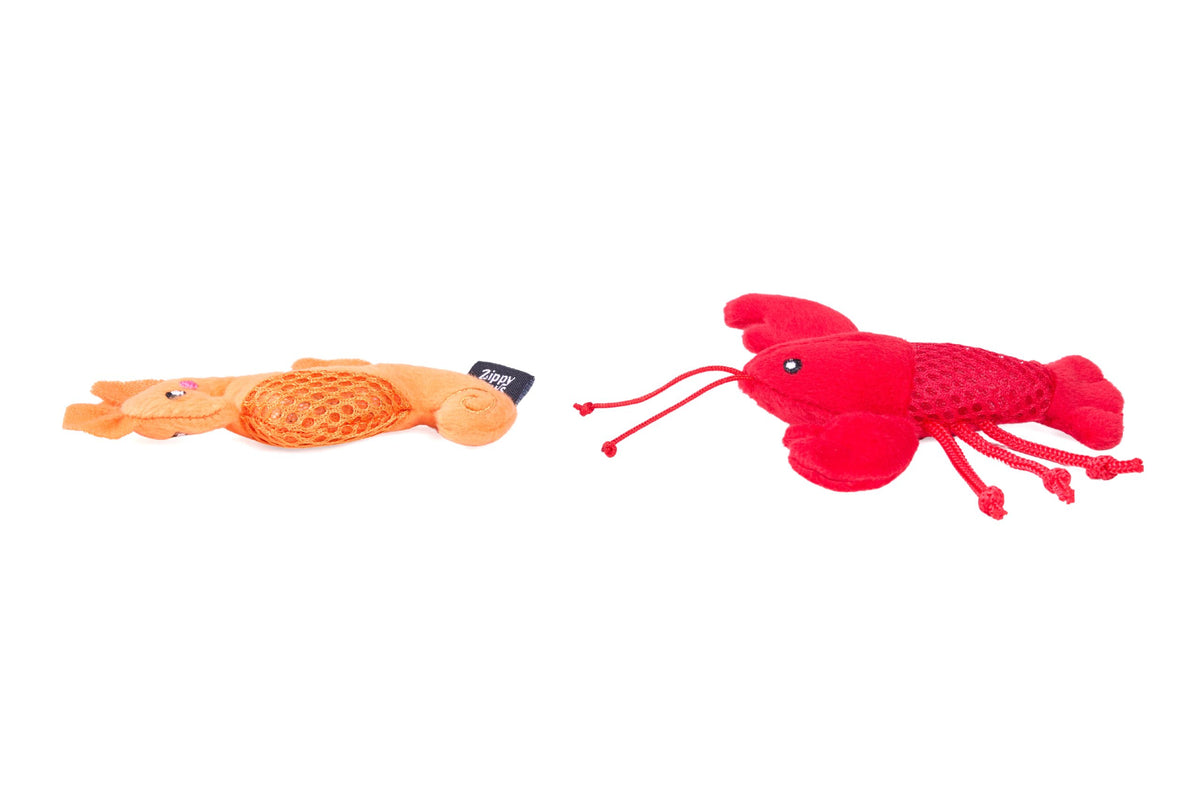 Feline - ZippyClaws Mesh Mates - Seahorse and Lobster - Cat Toy