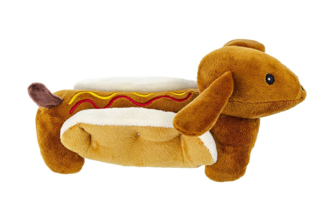 10" Plush Dog in a Bun Hotdog with Squeaker - Dog Toy