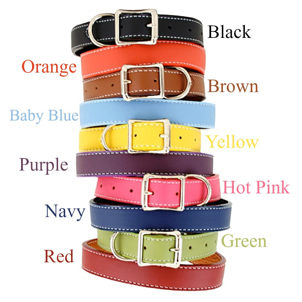 Auburn Dog Collar - Dog Collar, Soft Leather, 11 Colors, Additional Stainless Name Plate Available