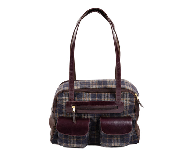 Dog Carrier - Winter - Gray & Navy Wool Plaid