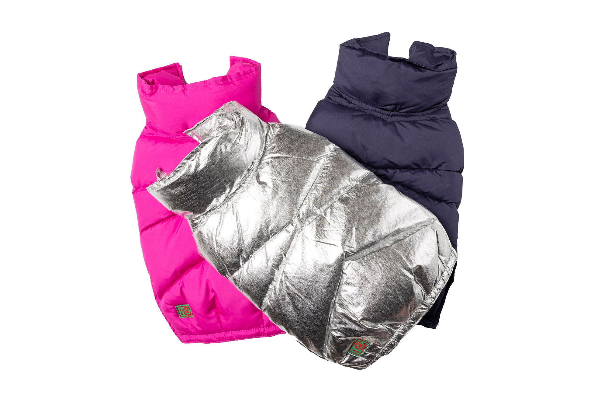 Down Puffer Coat  Hot Pink, Navy & Silver