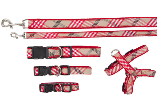 Signature Plaid Collection - Collar, Harness, & Lead - Red Plaid