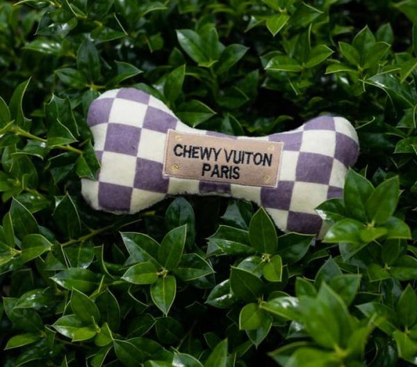 Checker Chewy Vuitton Bone Dog Toy Dog Toy 2 Sizes Canine Styles