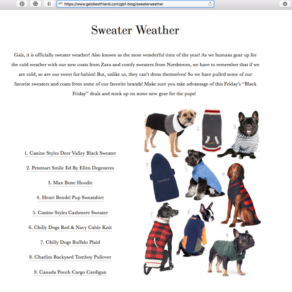 GalsBestFriend.com names Canine Styles best Sweater Weather