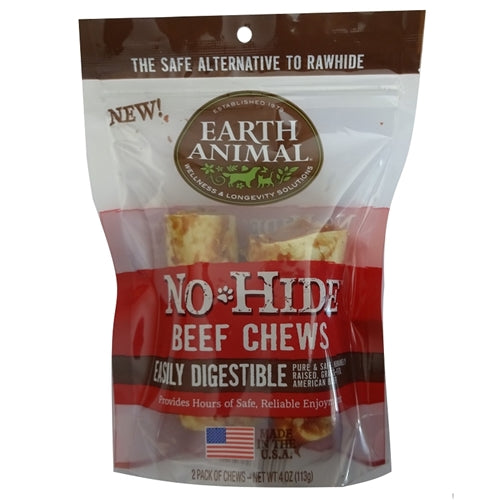 Earth Animal No Hide Beef Chews Dog Treats, 4", 2 Pack