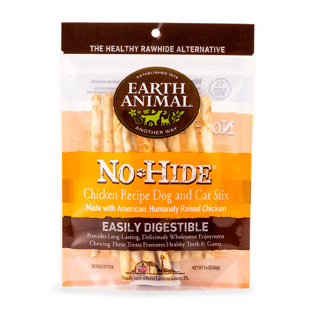 Earth Animal No-Hide Cage-Free Chicken Stix Dog & Cat Chews, 10 Pack
