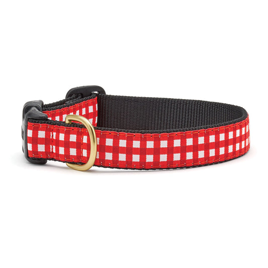 Red Gingham Dog Collar on Black Webbing
