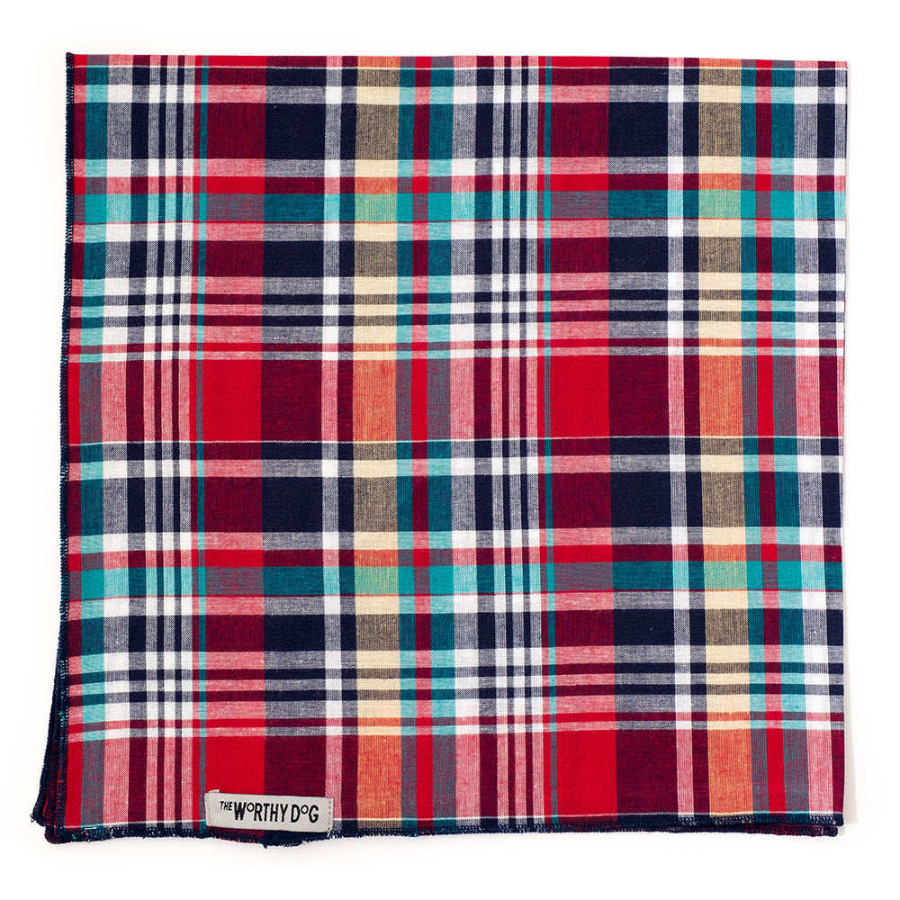 Madras Plaid Red Navy Multi Classic Bandana Canine Styles madras-plaid-red-navy-multi-classic-bandana-canine-styles