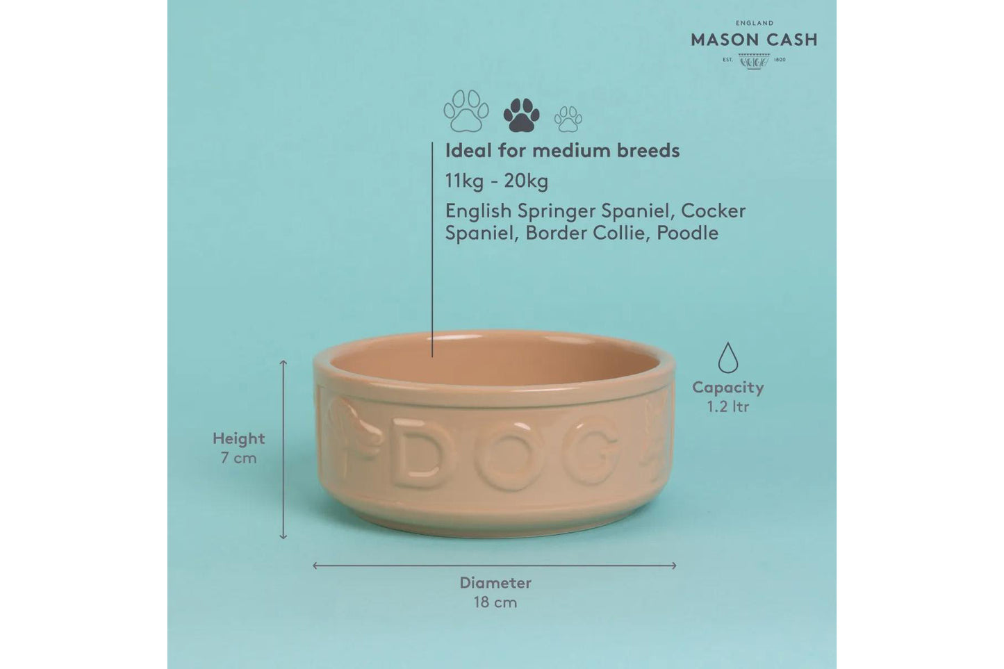 Classic Cane Lettered Dog Bowl 7", 40.6oz