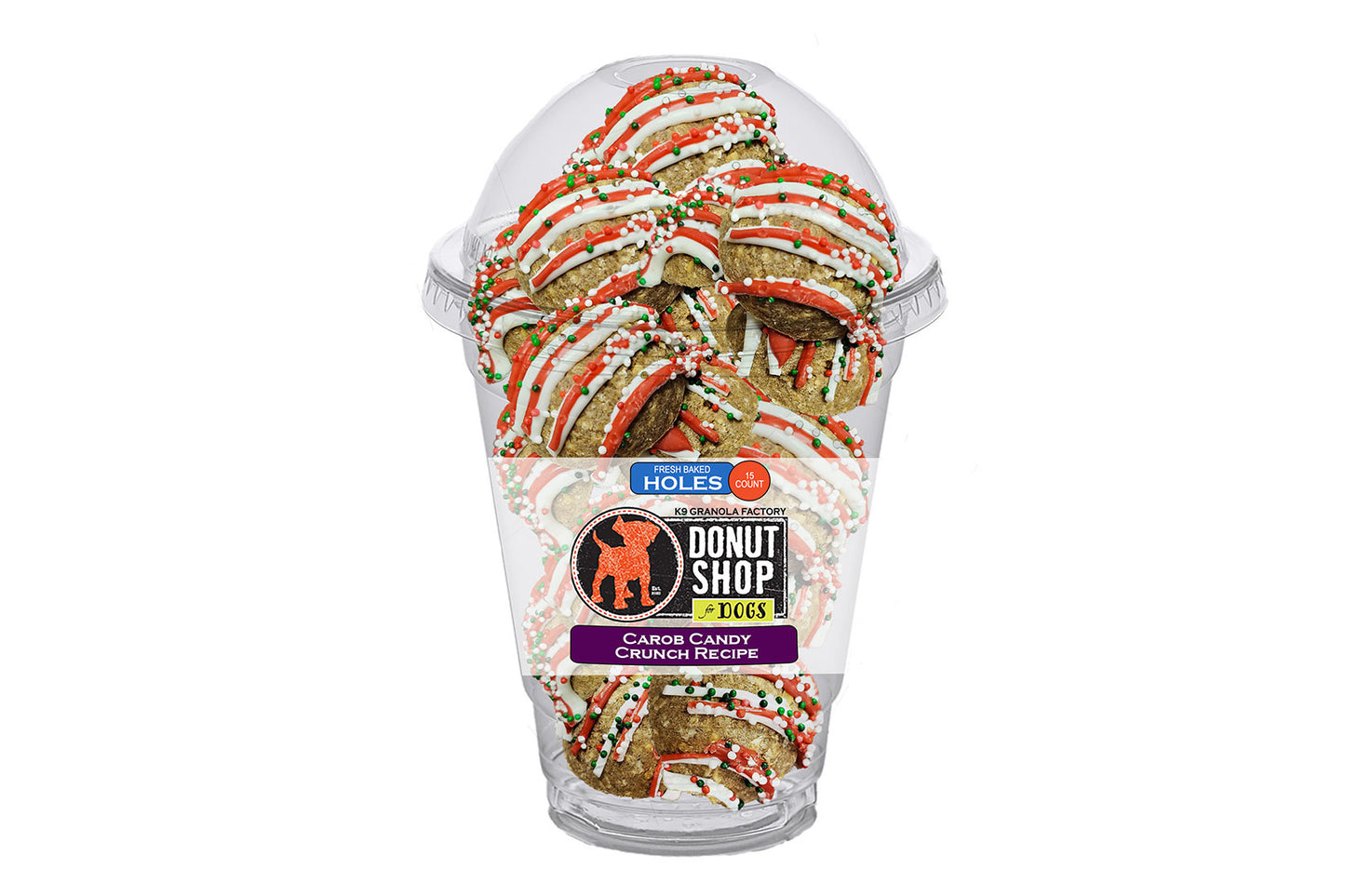 Christmas - Donut Holes, Christmas Carob Candy Crunch Recipe Dog Treats, 15ct