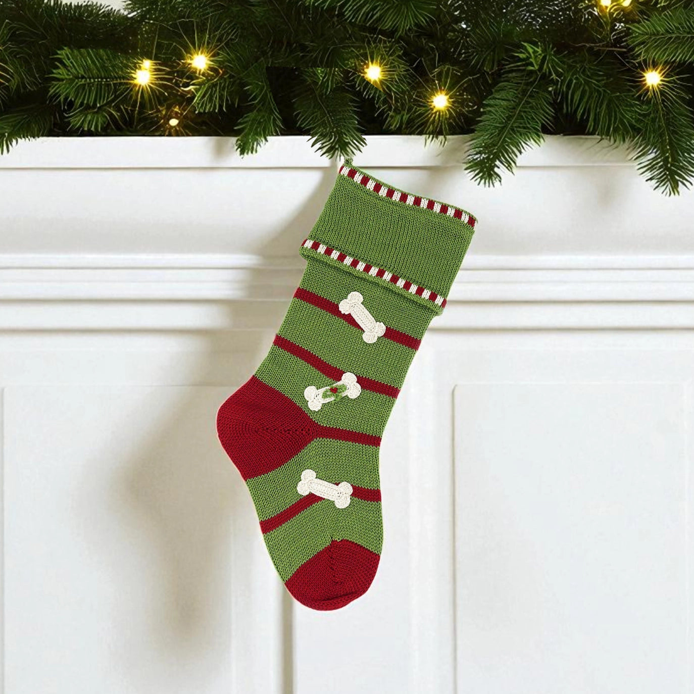 Christmas - Dog Bone Stocking - Dog Toy - 2 Color Options