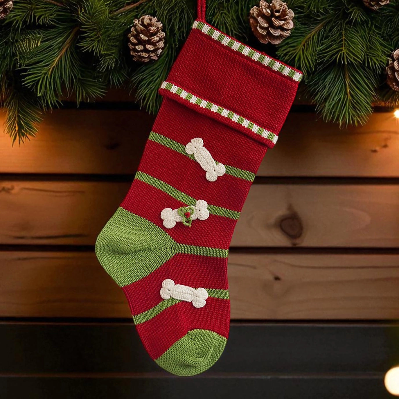 Christmas - Dog Bone Stocking - Dog Toy - 2 Color Options