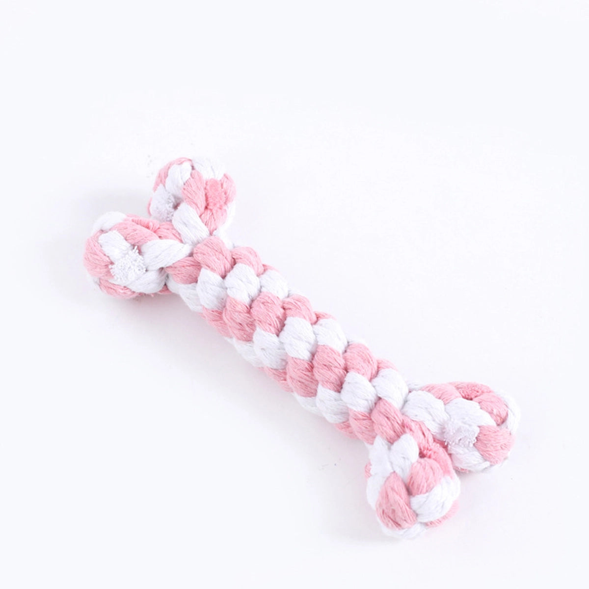 Cotton Rope Bone Dog Toy - Durable & Dental - Pink and White
