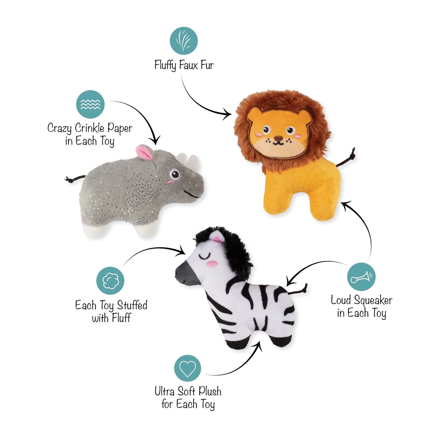 Dog Toy - Meet Me At The Zoo Mini Plush Dog Toys - 3 Options