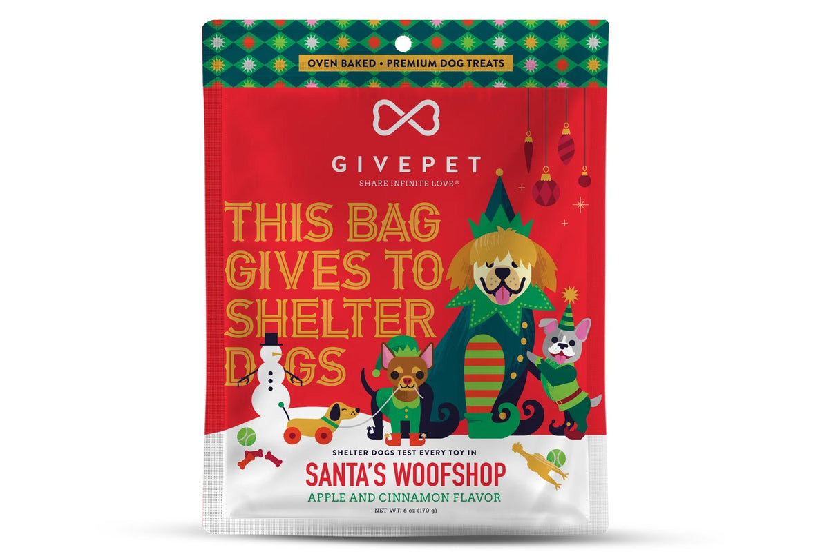 Christmas - Holiday Dog Treats - Santa's Woofshop Baked Dog Biscuits 6 Oz.