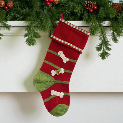 Christmas - Dog Bone Stocking - Dog Toy - 2 Color Options