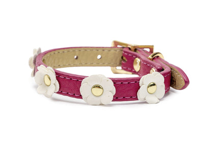 Canine Styles Soft Leather Flower Dog Collar - Hot Pink, Light Pink or Purple