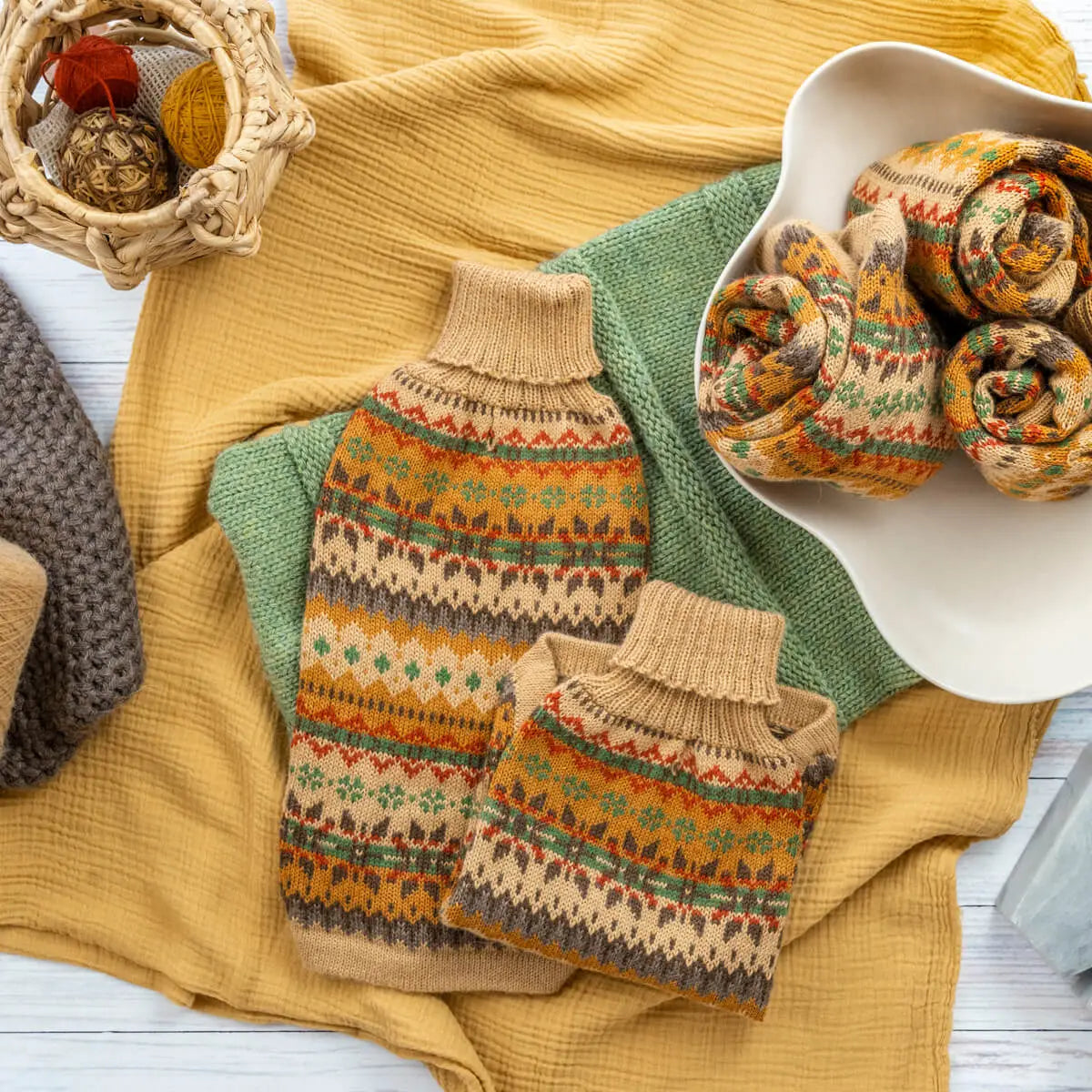 HOT Knitting Pattern Alpaca Dog Sweaters Fair Isle Tan Alpaca