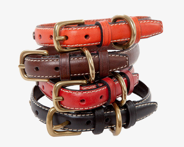 Dog Collars - Dog Leads - Classic Flat Leather | 5 Color Options