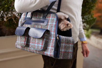 Dog Carrier - Winter - Cashmere Dog Carrier - Gray & Blue Plaid