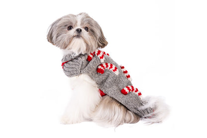 Christmas - Holiday - Gray Candy Cane Dog Sweater