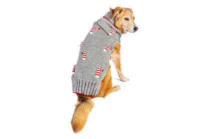 Christmas - Holiday - Gray Candy Cane Dog Sweater