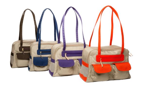 Dog Carrier - Beige Canvas Spring/Summer w/Colored Canvas Trim - 4 Color Options