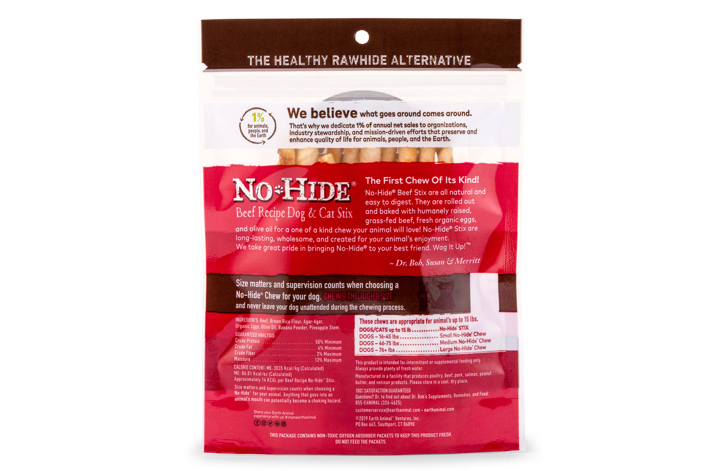 Earth Animal No Hide Beef Dog Treats, 10 Pack Stix