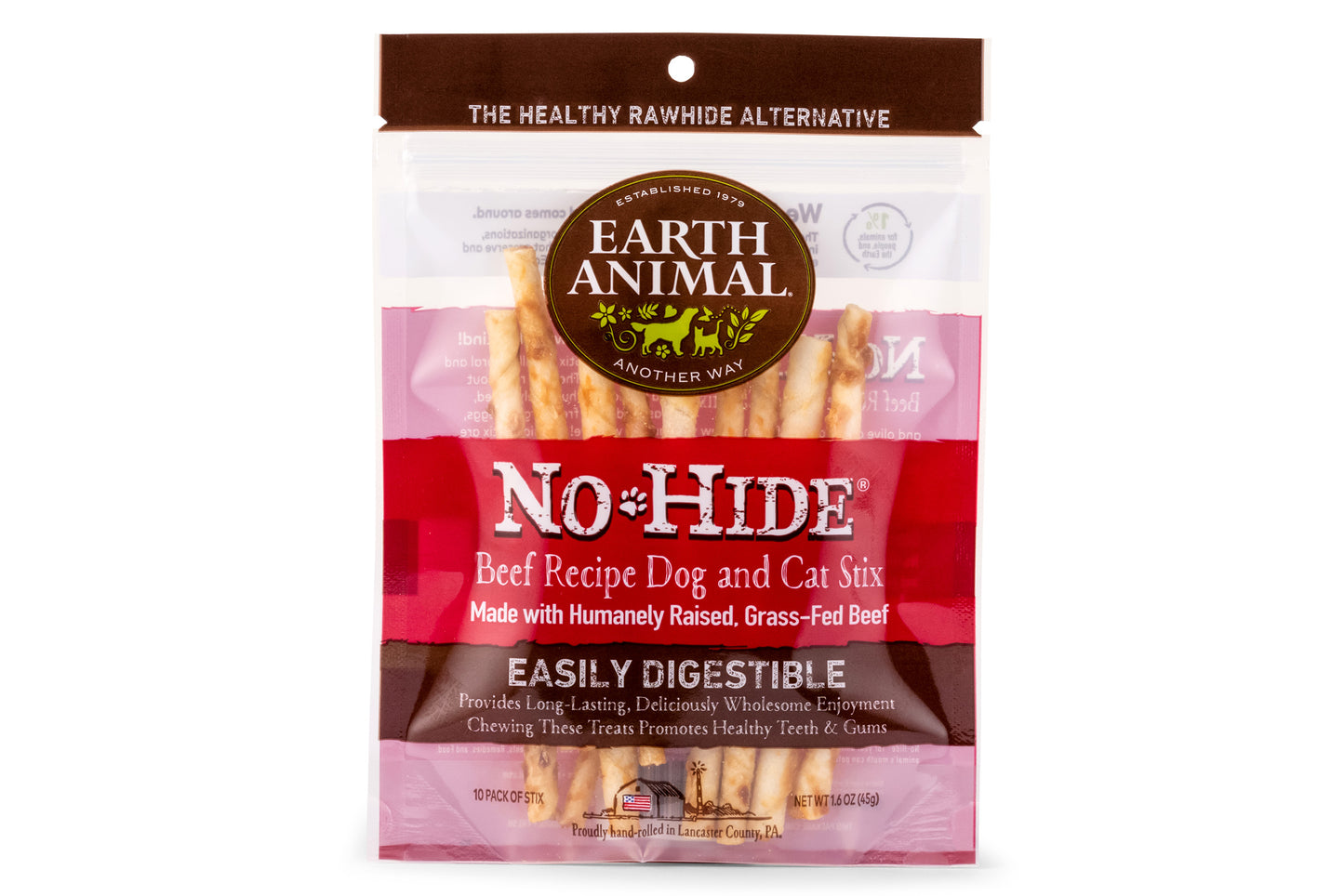 Earth Animal No Hide Beef Dog Treats, 10 Pack Stix