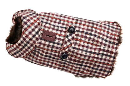 Couture Wool Coat - Brown & Burgundy Plaid