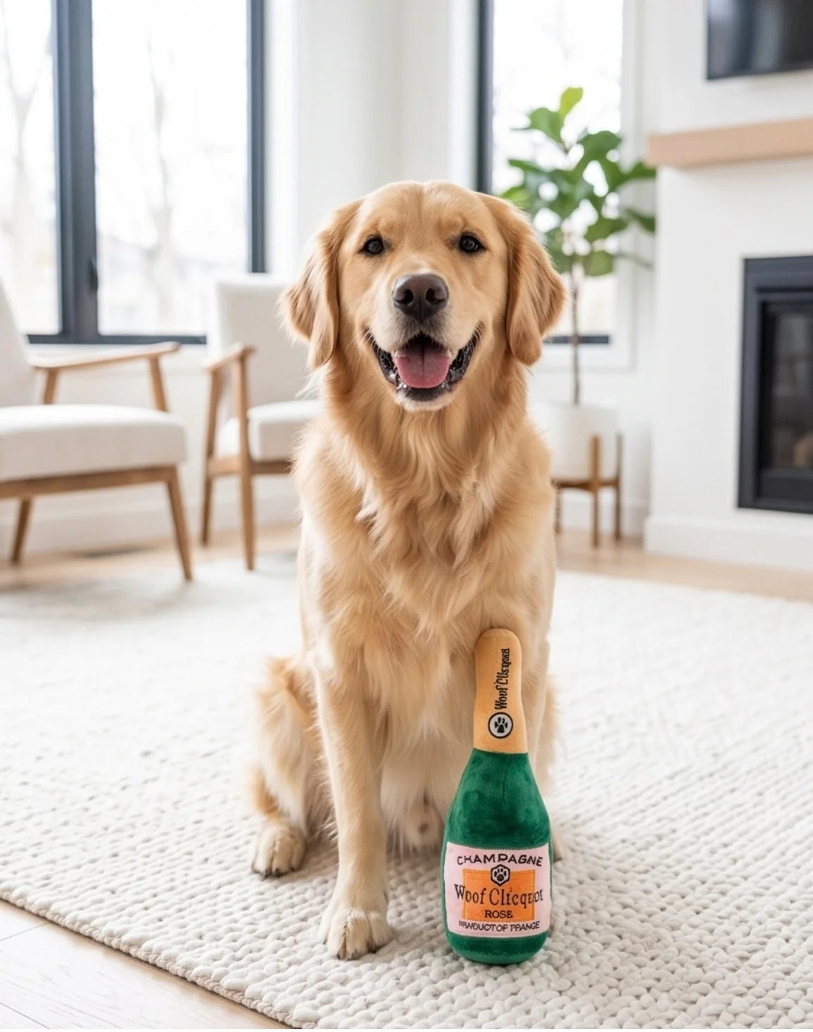 Clicquot Rose' Champagne Bottle - Dog Toy - Squeaker Toy - 2 Sizes