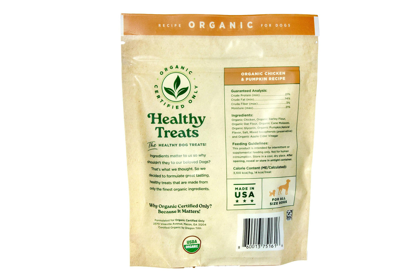 Healthy Dog Treats - Certified USDA Organic Chicken & Pumpkin