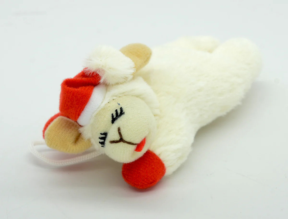 Feline - Christmas - Holiday Lamb Chop with Santa Hat - Cat Toy 4"
