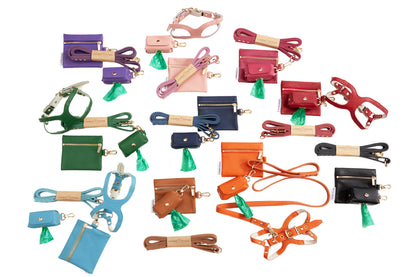 Canine Styles ALL Leather Step-in Harness - Three Piece Set - Leather Lead, Harness & Poop Bag Holder  - 10 Color Options