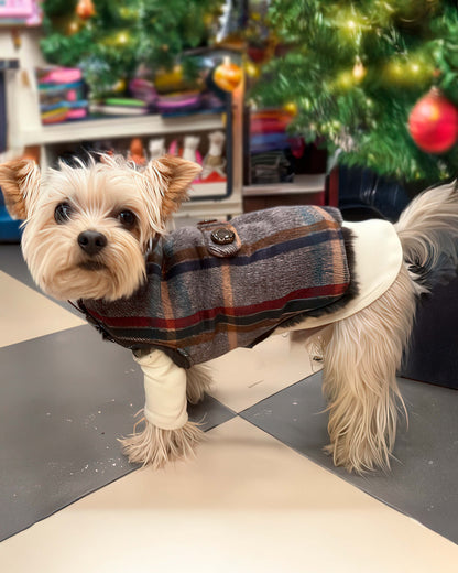 Couture Wool Coat w/ Faux Fur Lining - Colored Plaid