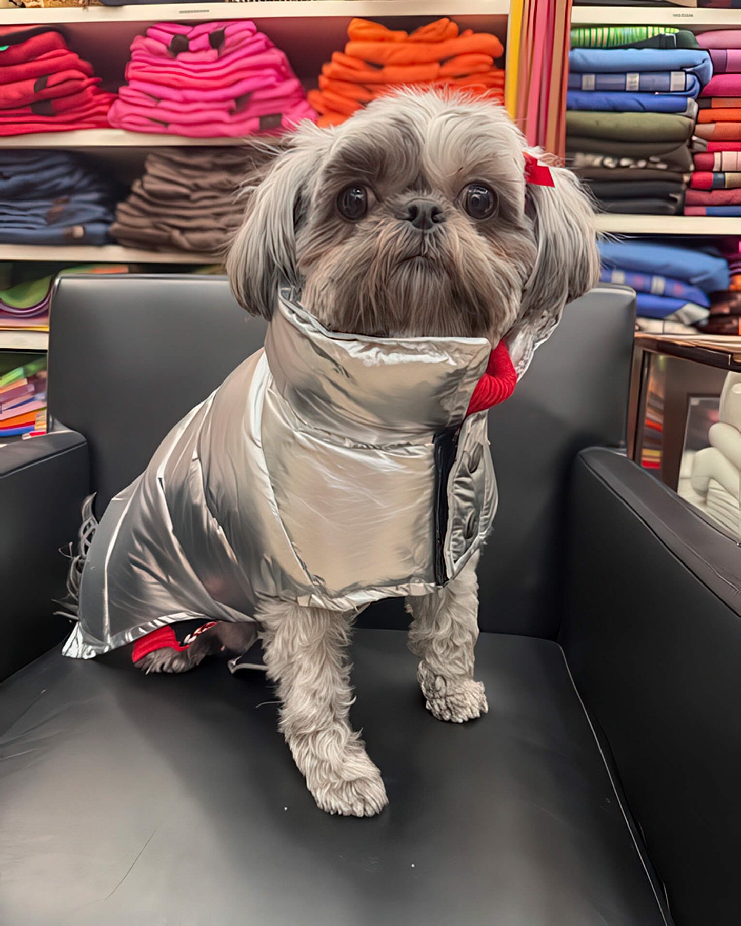 Down Puffer Coat - Hot Pink, Navy & Silver