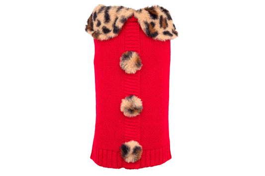 Red Cardigan Leopard Collar