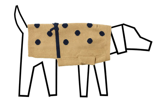 Dog Sweater - Camel/Navy Dot Bow Sweater