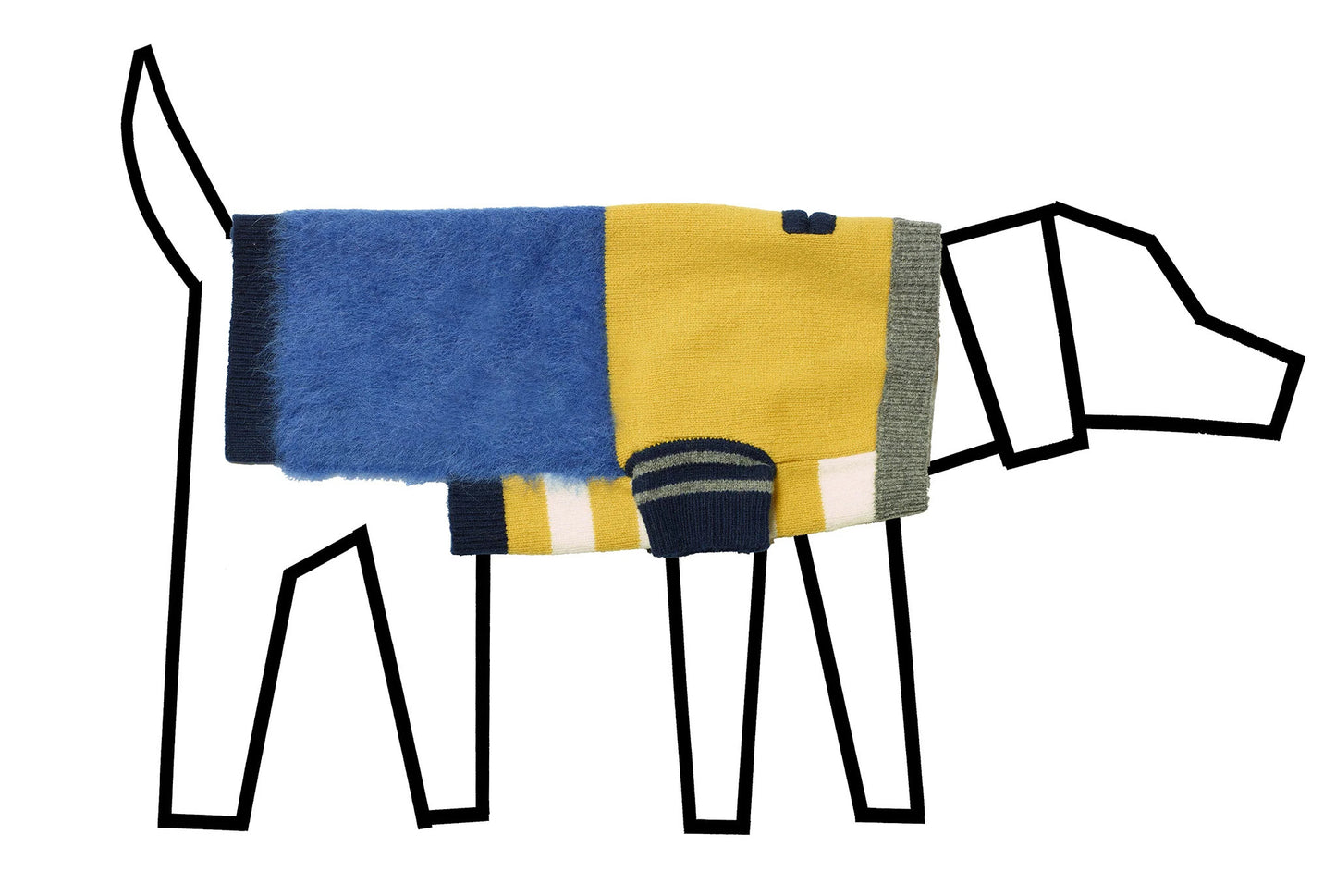 Dog Sweater - Blue/Gold Hairy Crazy Striped Sweater