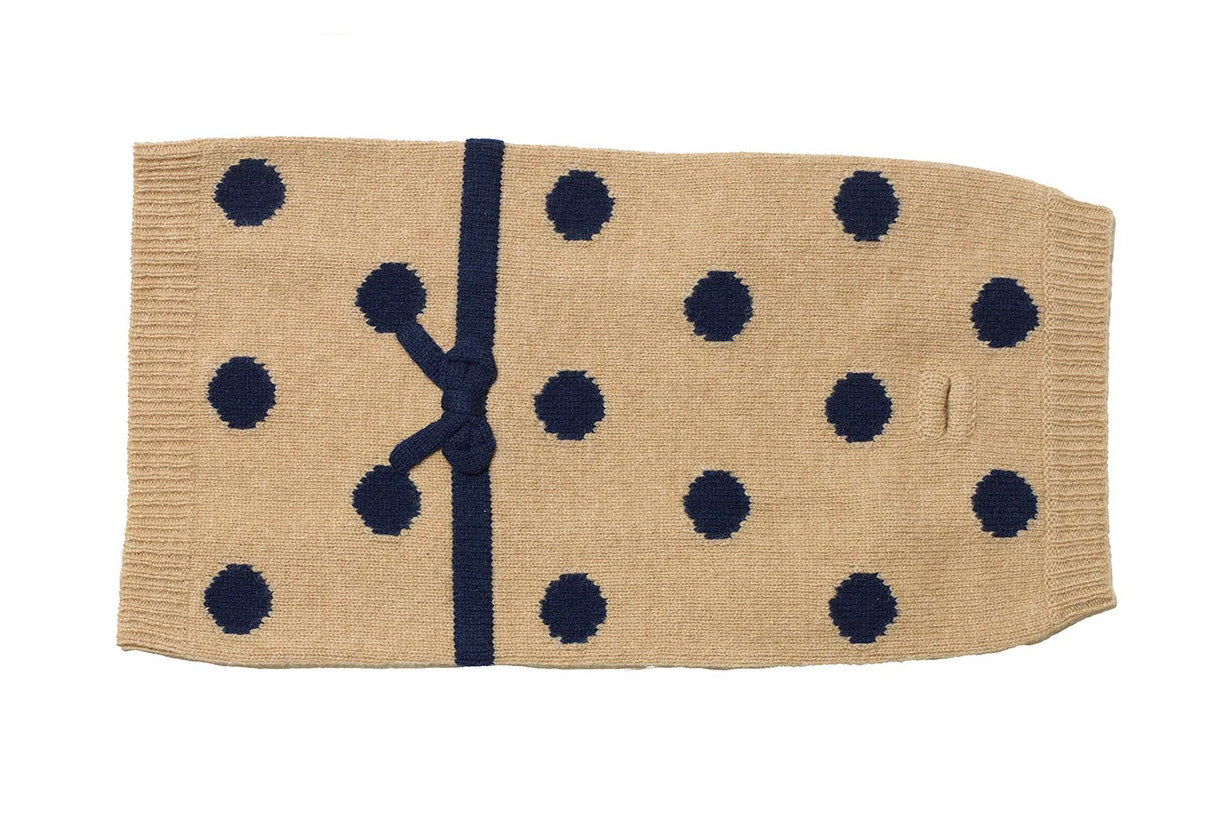 Dog Sweater - Camel/Navy Dot Bow Sweater