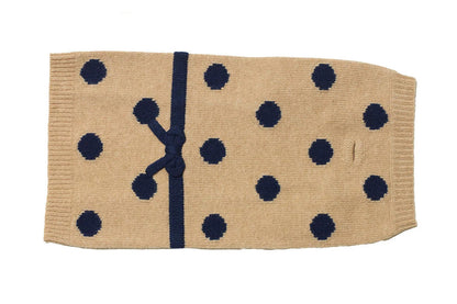 Dog Sweater - Camel/Navy Dot Bow Sweater