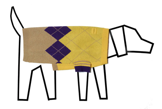 Dog Sweater - Argyle Sweater - Yellow/Purple