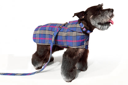 Dog Coat - Raincoat Waxed Blue & Lavender Plaid